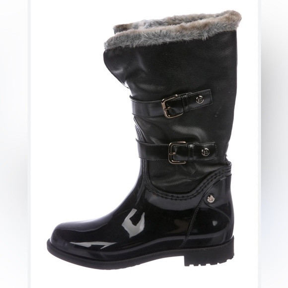 Stuart Weizmann snowflake black grainy nero rubber boot size 8.5 39 faux fur - Picture 4 of 17